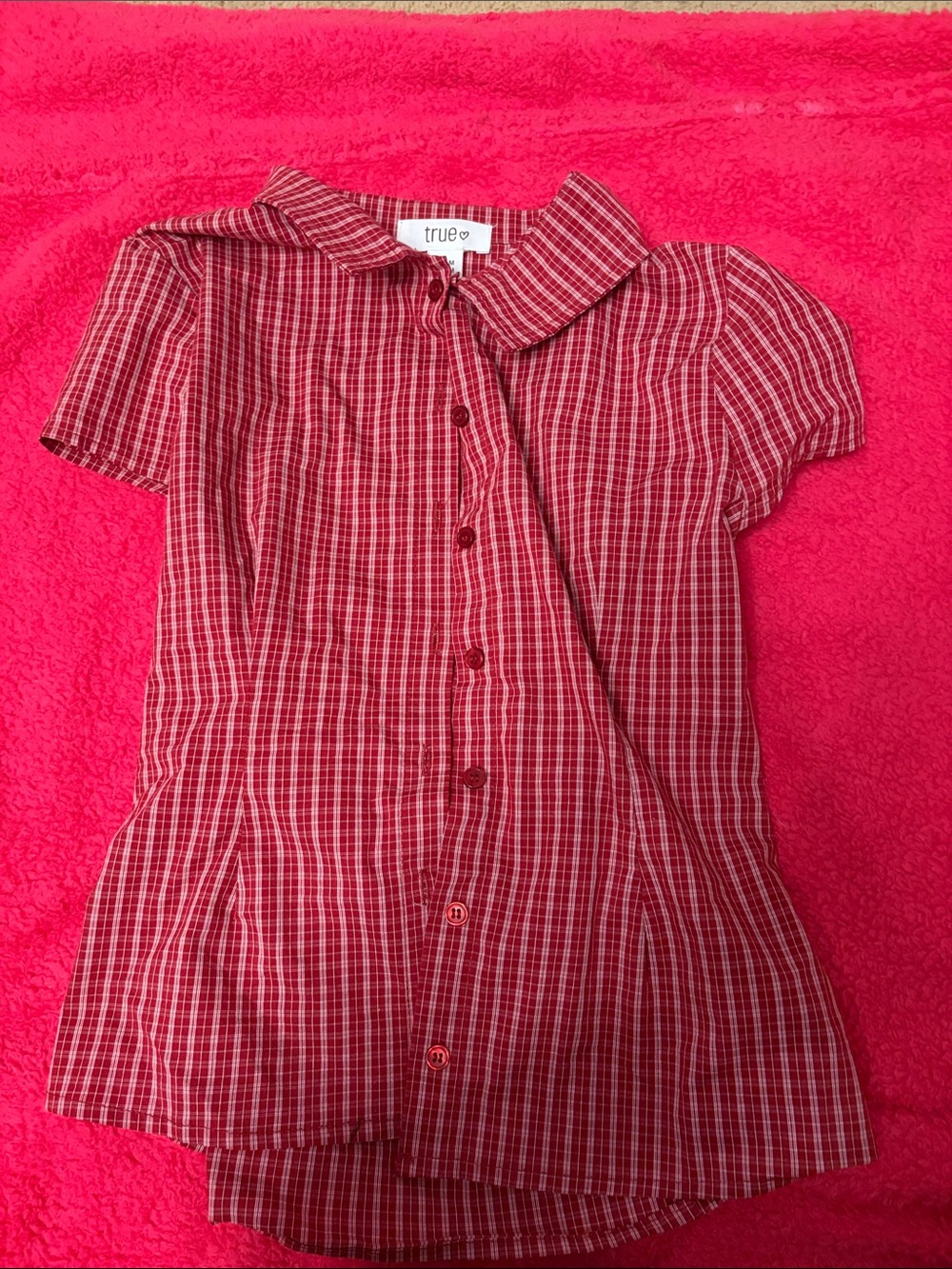 True Heart Girls' Red Plaid Button-Front Dress